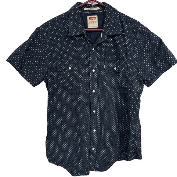Levi’s Mens Short Sleeve Polka Dot Shirt Size XL Modern Fit Black/White - HLBN - Picture 1 of 5